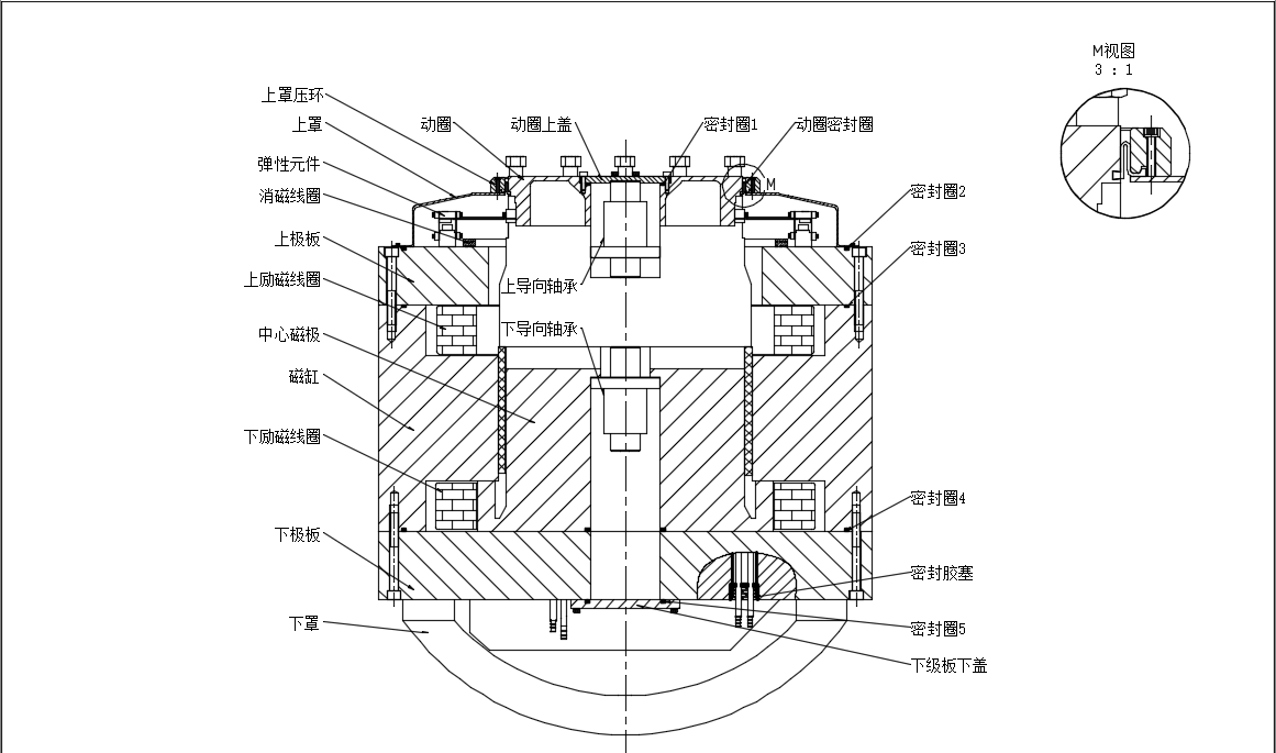 2016VH振动台双磁场励磁、动圈及上下导向结构剖面